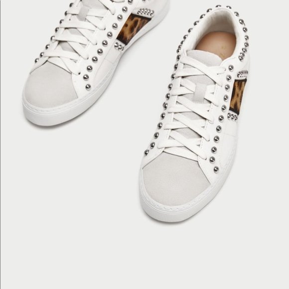 Zara Studded Sneakers with Leopard Print - Picture 2 of 13